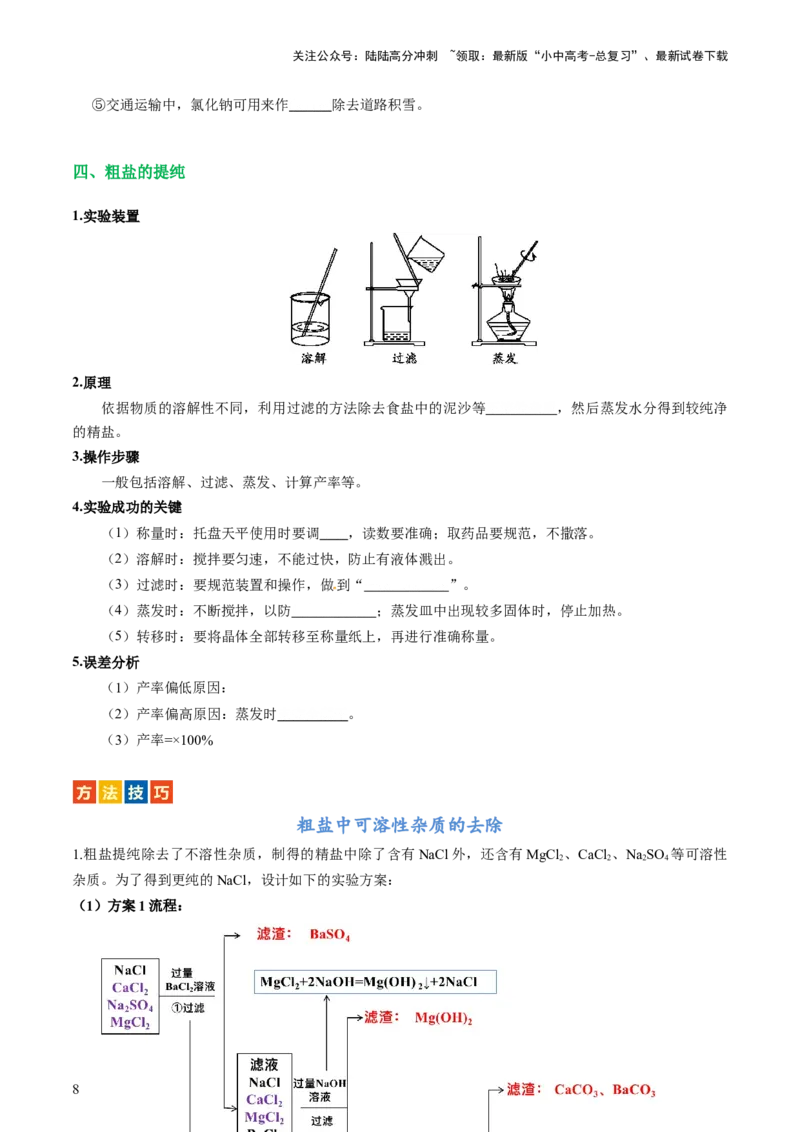 专题08盐化肥（讲义）-2024年中考化学一轮复习讲练测（全国通用）（原卷版）_02中考总复习（2026版更新中）_05-化学-中考总复习_2024年中考复习资料_一轮复习资料