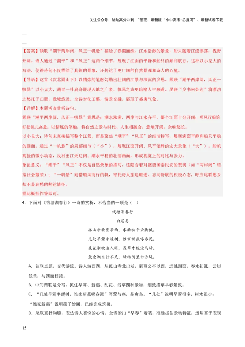 专题08：古诗词鉴赏之诗句赏析(练习）解析版_02中考总复习（2026版更新中）_01-语文-中考总复习_2026年中考复习（更新中）