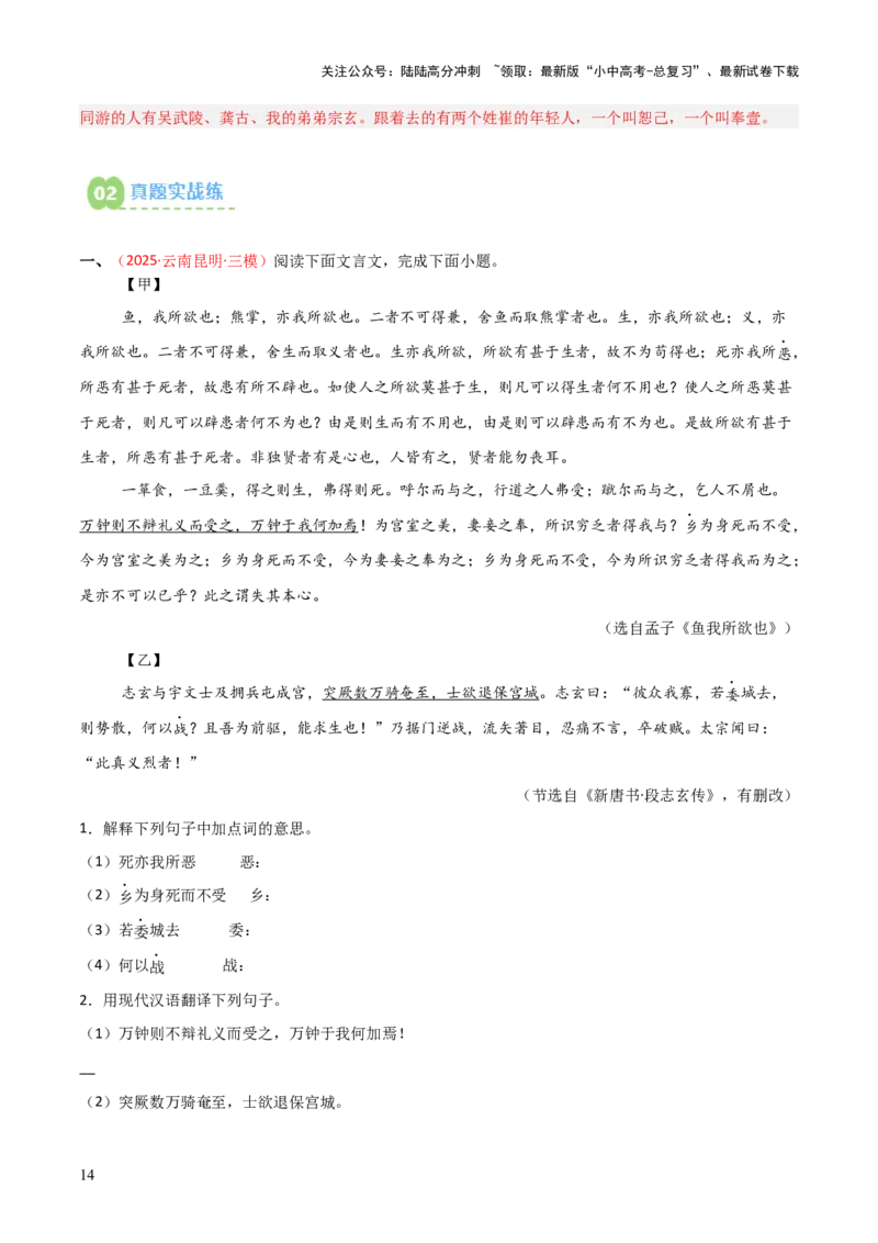 专题05：文言文阅读之内容理解与概括(练习）解析版_02中考总复习（2026版更新中）_01-语文-中考总复习_2026年中考复习（更新中）