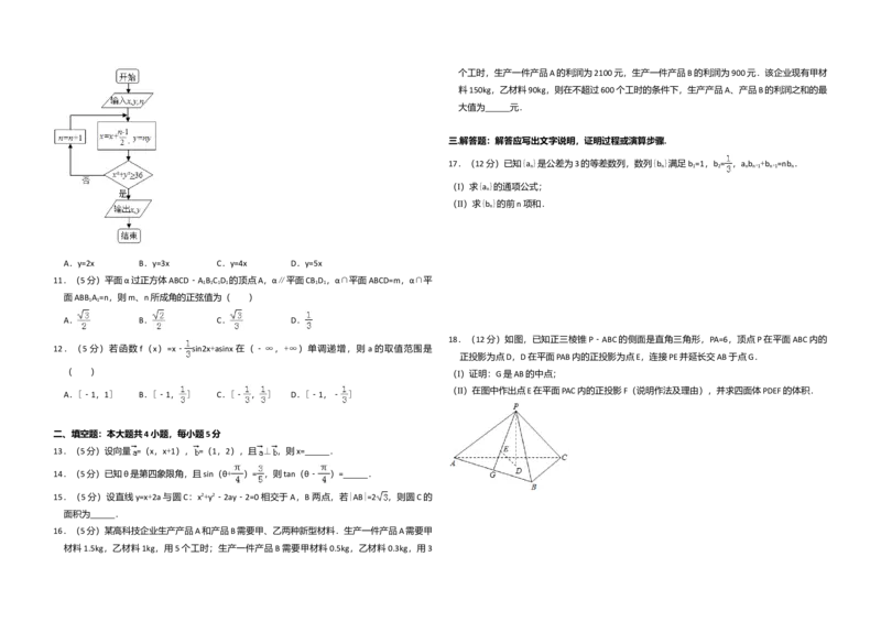 2016年全国统一高考数学试卷（文科）（新课标Ⅰ）（解析版）_全国卷+地方卷_2.数学_1.数学高考真题试卷_2008-2020年_全国卷_全国1卷（2008-2022）_高考数学（文科）（新课标ⅰ）_A3word版