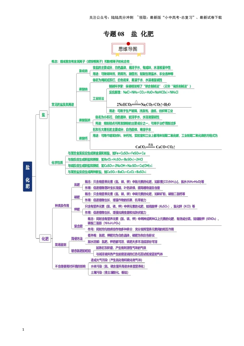 专题08盐、化肥（原卷版）_02中考总复习（2026版更新中）_05-化学-中考总复习_2024年中考复习资料_一轮复习资料_完口袋书2024年中考化学一轮复习知识清单