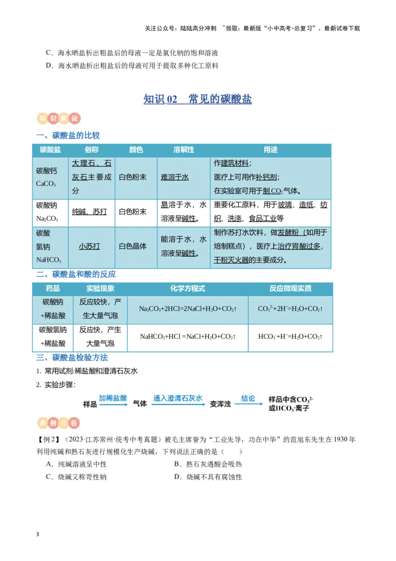专题08盐、化肥（原卷版）_02中考总复习（2026版更新中）_05-化学-中考总复习_2024年中考复习资料_一轮复习资料_完口袋书2024年中考化学一轮复习知识清单