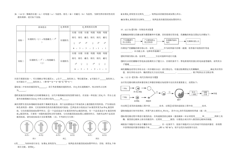 2015年高考真题生物（山东卷）（原卷版）_全国卷+地方卷_6.生物_1.生物高考真题试卷_2008-2020年_地方卷_山东高考生物08-21_山东高考生物_A3版_pdf版
