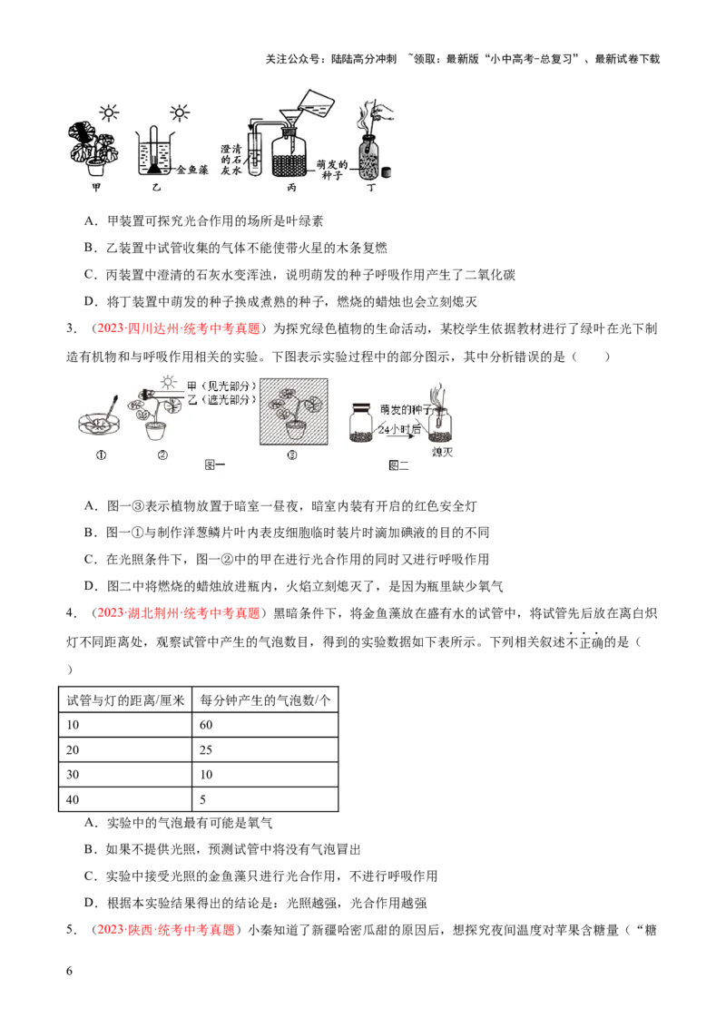 专题08绿色植物的呼吸作用（原卷版）_02中考总复习（2026版更新中）_08-生物-中考总复习_2024年中考复习资料_一轮复习_❤备战2024年中考生物一轮复习考点帮（全国通用）_练习