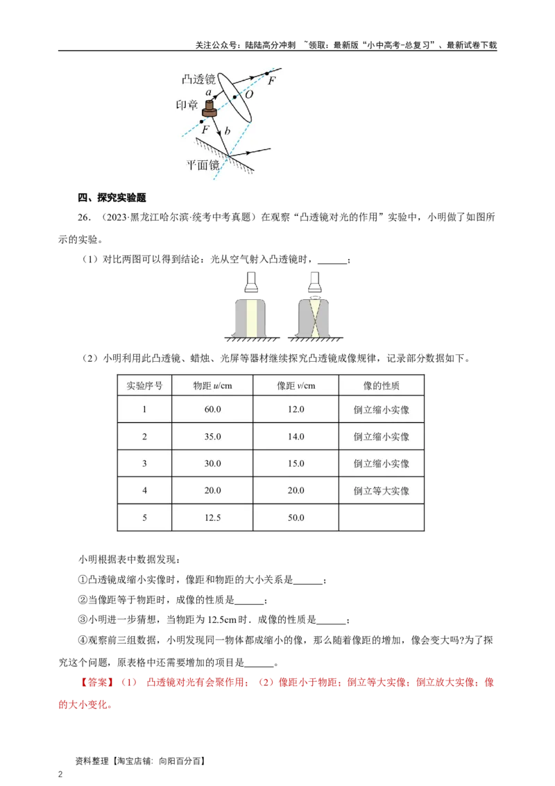 专题05透镜及其应用（真题训练）（解析版）_02中考总复习（2026版更新中）_04-物理-中考总复习_2024年中考复习资料_一轮复习_更新2024年中考物理一轮复习精品资料_配套练习
