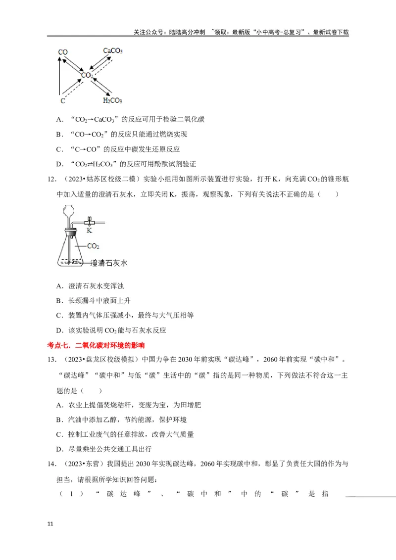 专题08碳和碳的氧化物（原卷版）_02中考总复习（2026版更新中）_05-化学-中考总复习_2024年中考复习资料_一轮复习资料_完2024年中考化学复习考点一遍过（全国通用）