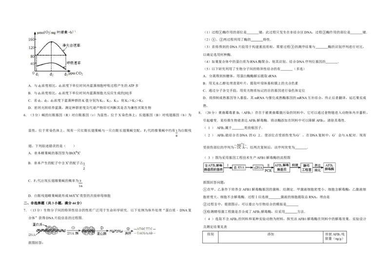 2012年天津市高考生物试卷_全国卷+地方卷_6.生物_1.生物高考真题试卷_2008-2020年_地方卷_天津高考生物07-21_A3word版
