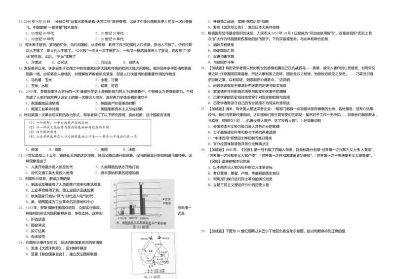 2016年浙江省高考历史10月（解析版）_全国卷+地方卷_7.历史_1.历史高考真题试卷_2008-2020年_地方卷_浙江高考历史08-21_A3word版