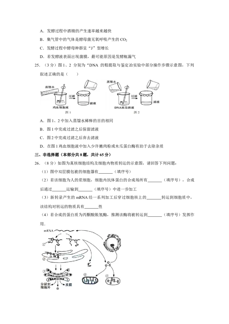 2015年江苏省高考生物试卷_全国卷+地方卷_6.生物_1.生物高考真题试卷_2008-2020年_地方卷_江苏高考生物07-20_A4word版