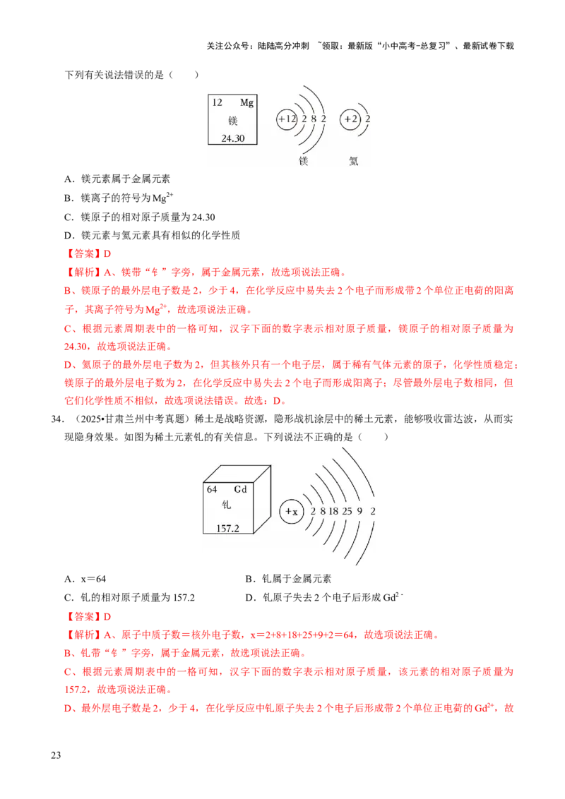 专题08构成物质的微粒（解析版）_02中考总复习（2026版更新中）_05-化学-中考总复习_2026年中考复习（更新中）_备战2026年中考化学真题题源解密
