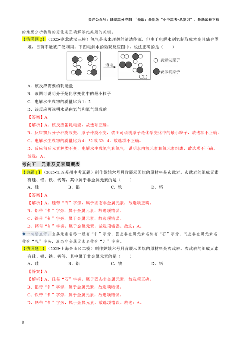 专题08构成物质的微粒（解析版）_02中考总复习（2026版更新中）_05-化学-中考总复习_2026年中考复习（更新中）_备战2026年中考化学真题题源解密