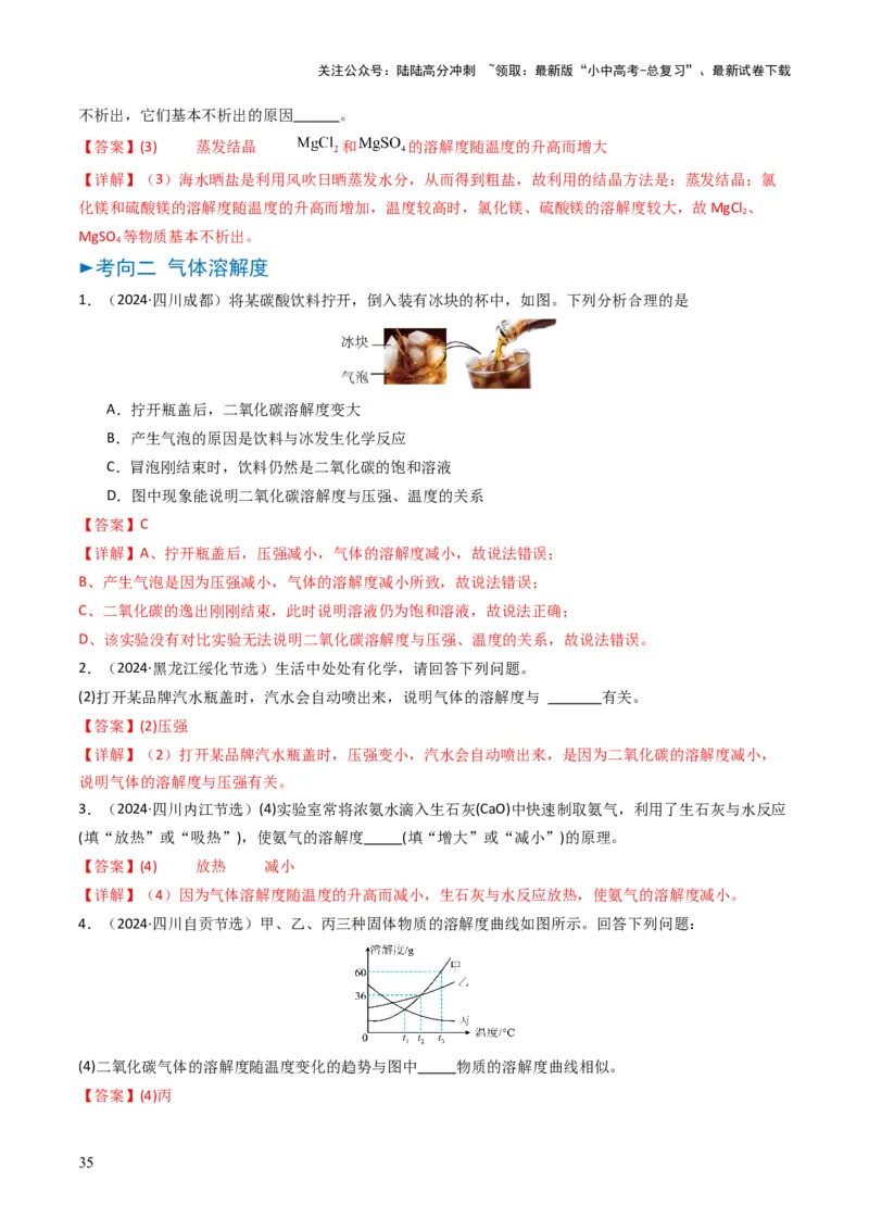 专题04水和溶液（解析版）_02中考总复习（2026版更新中）_05-化学-中考总复习_2025年中考复习资料_备战2025年中考化学真题题源解密