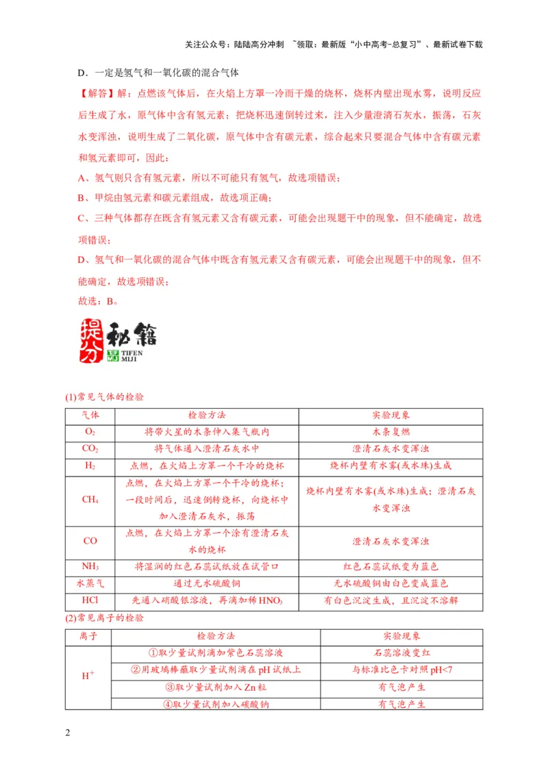 专题05物质的检验与鉴别分离与提纯（解析版）_02中考总复习（2026版更新中）_05-化学-中考总复习_2024年中考复习资料_二轮复习资料_2024年中考化学二轮专项复习核心考点讲解与必刷题型