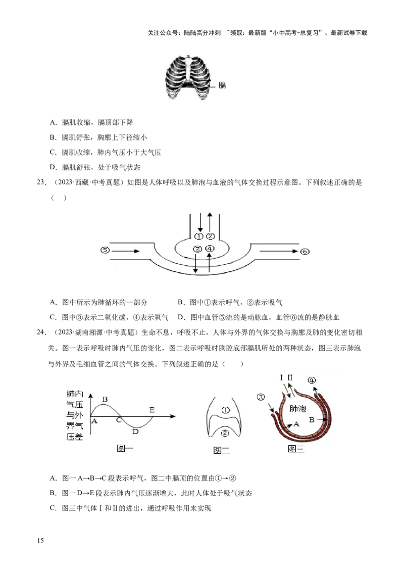 专题05人体的营养和呼吸（全国通用）（原卷版）_02中考总复习（2026版更新中）_08-生物-中考总复习_2026年中考复习（更新中）