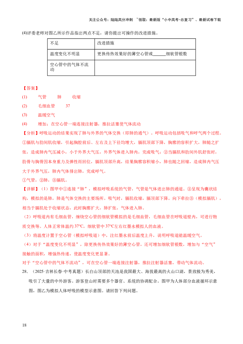专题05人体的营养和呼吸（全国通用）（原卷版）_02中考总复习（2026版更新中）_08-生物-中考总复习_2026年中考复习（更新中）