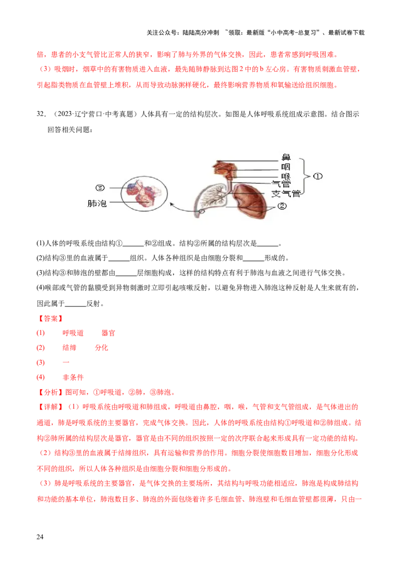 专题05人体的营养和呼吸（全国通用）（原卷版）_02中考总复习（2026版更新中）_08-生物-中考总复习_2026年中考复习（更新中）