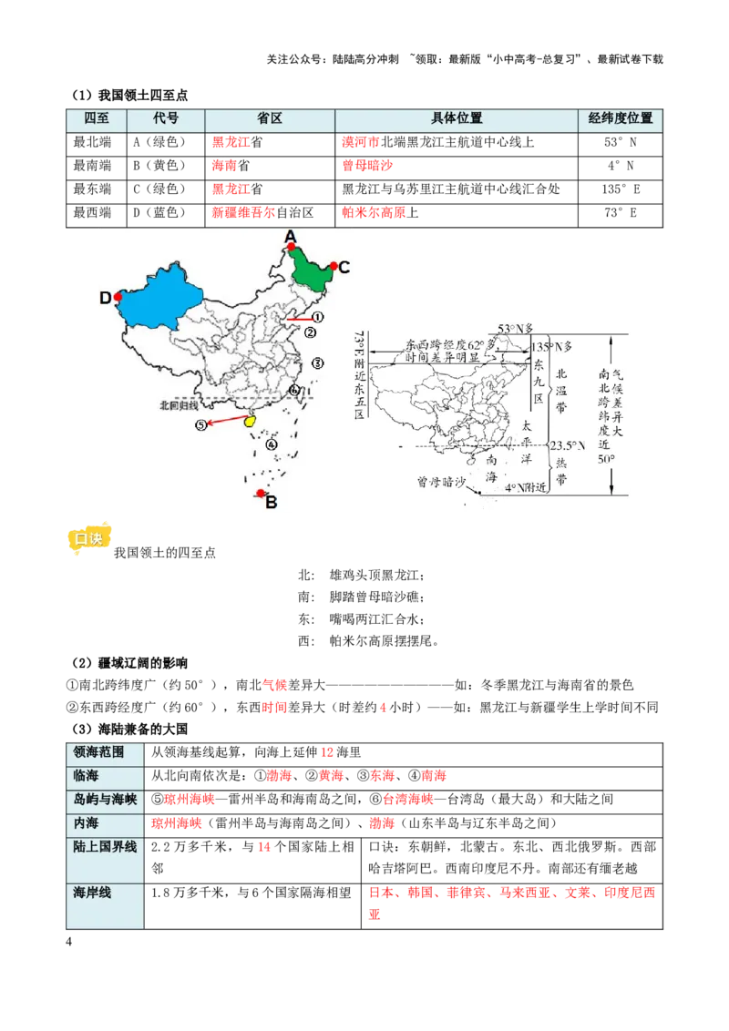 专题08我国的疆域、人口与民族-2025年中考地理知识点梳理（背诵版）_02中考总复习（2026版更新中）_09-地理-中考总复习_2025中考地理复习资料_2025年中考地理知识点_挖空版+背诵版