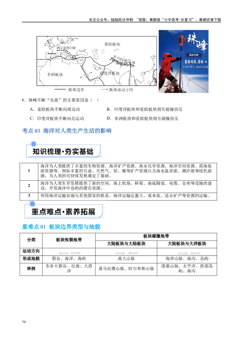 专题04陆地和海洋（讲义）（原卷版）_02中考总复习（2026版更新中）_09-地理-中考总复习_2024年中考复习资料_一轮复习_❤2024年中考地理一轮复习讲练测（全国通用）_配套讲义