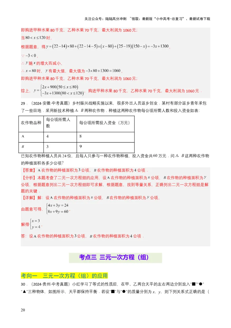 专题05一次方程（组）（解析版）_02中考总复习（2026版更新中）_02-数学-中考总复习_2025中考复习资料_备战2025年中考数学真题题源解密（全国通用）