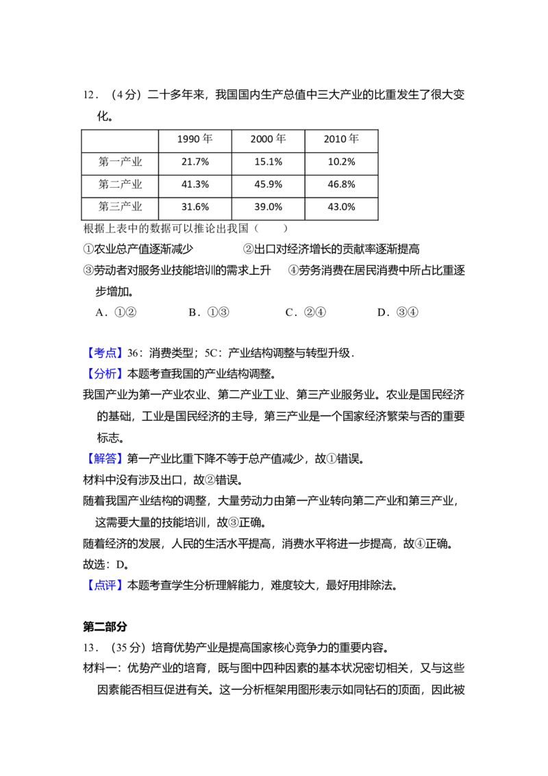 2011年北京市高考政治试卷（解析版）_全国卷+地方卷_9.政治_1.政治高考真题试卷_2008-2020年_地方卷_北京高考政治08-21_A4word版