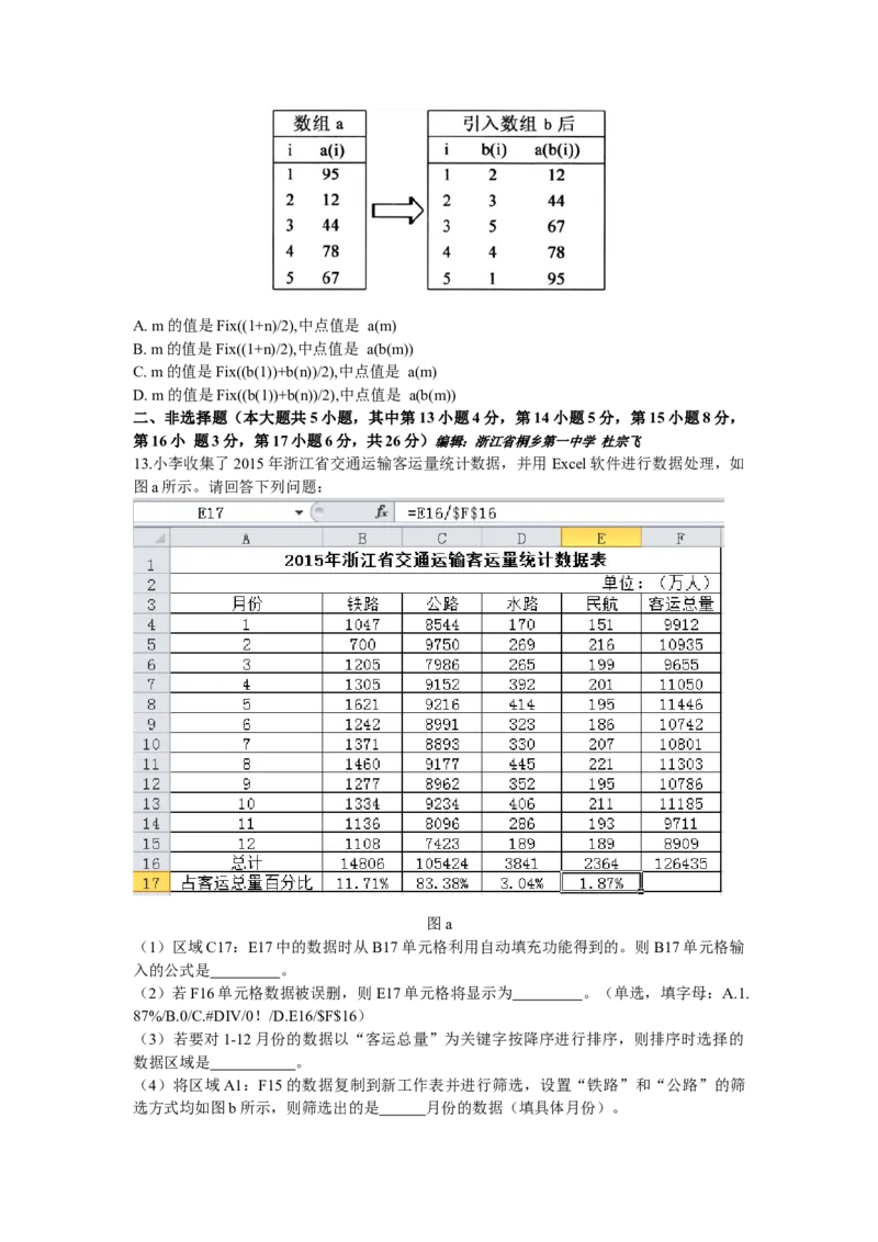 2016年04月浙江信息技术真题（答案）_全国卷+地方卷_10.技术_1.浙江历年技术试卷_信息技术
