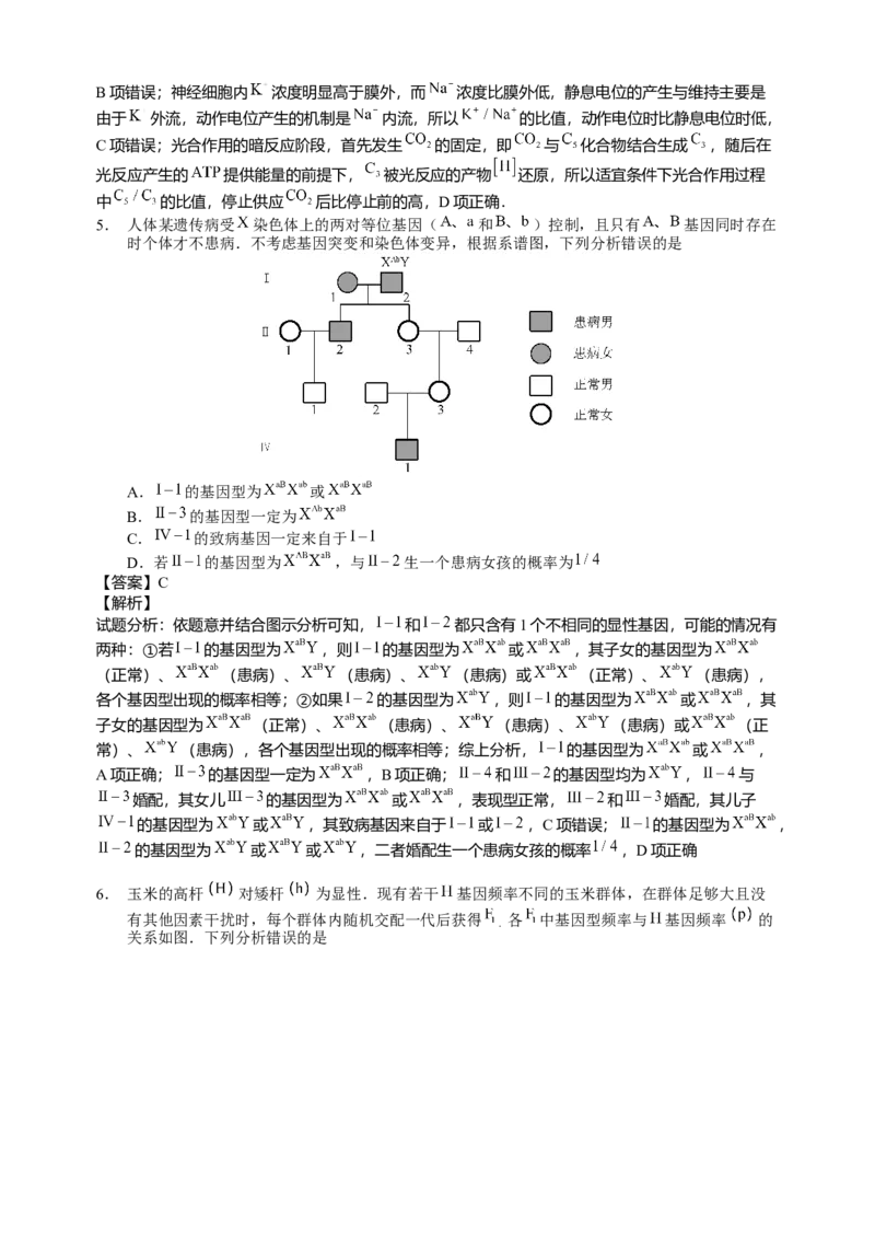 2015年高考真题生物（山东卷）（解析版）_全国卷+地方卷_6.生物_1.生物高考真题试卷_2008-2020年_地方卷_山东高考生物08-21_山东高考生物_A4版