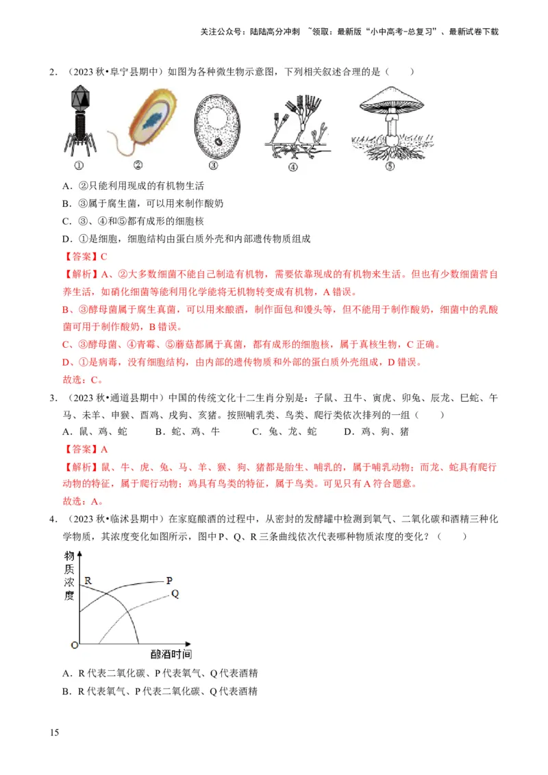 专题04细菌、真菌和病毒（解析版）_02中考总复习（2026版更新中）_08-生物-中考总复习_2024年中考复习资料_专项复习_备战2024年中考生物真题题源解密