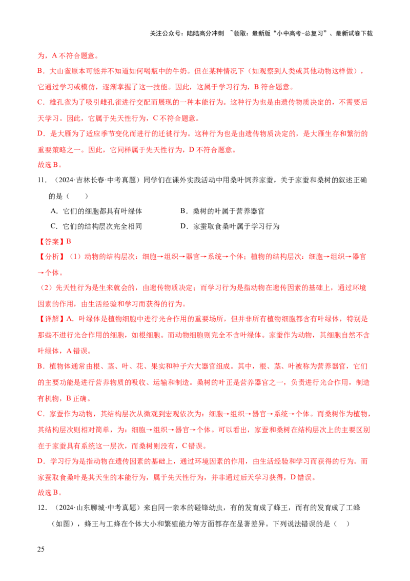 专题08动物的运动和行为（全国通用）（解析版）_02中考总复习（2026版更新中）_08-生物-中考总复习_2026年中考复习（更新中）