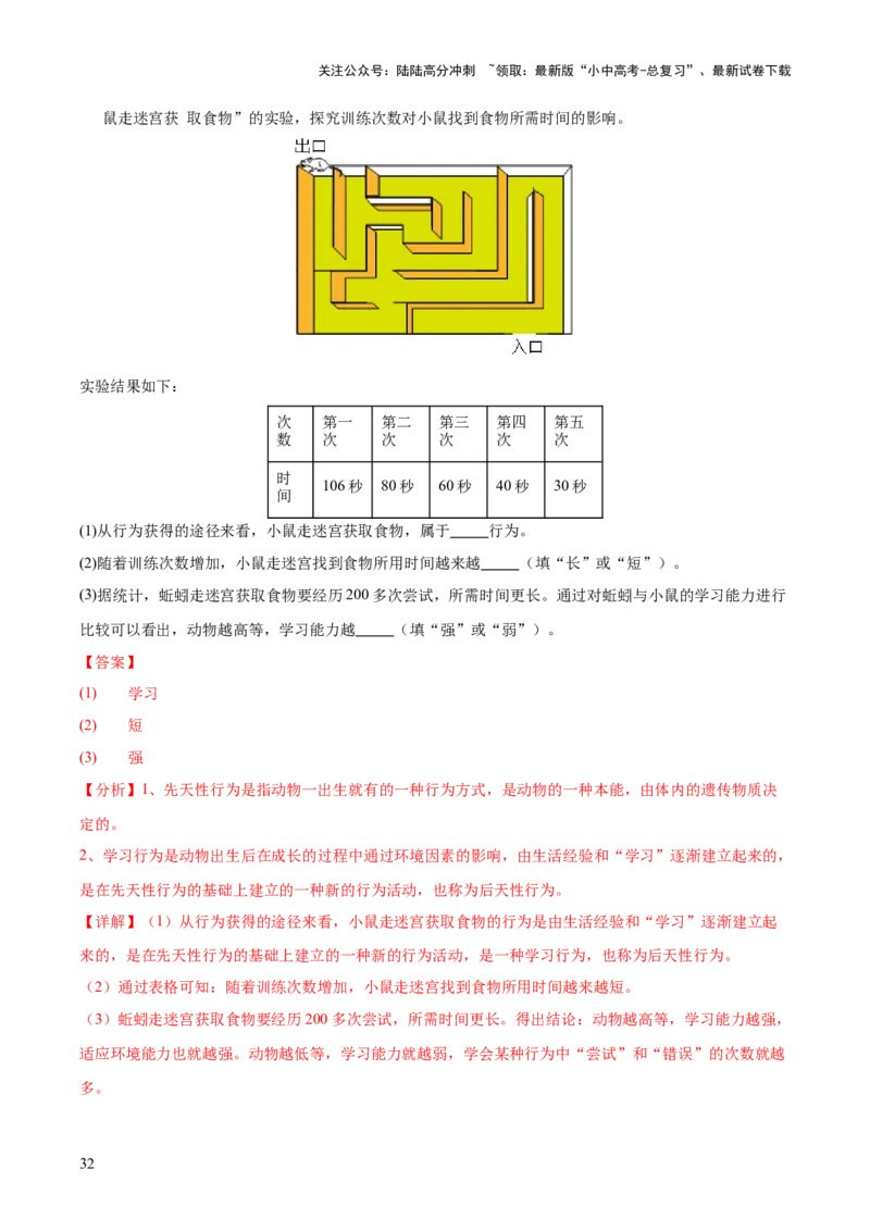 专题08动物的运动和行为（全国通用）（解析版）_02中考总复习（2026版更新中）_08-生物-中考总复习_2026年中考复习（更新中）