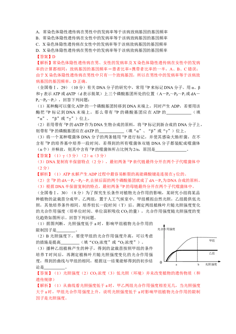 2016年全国高考I理综生物试题及答案_全国卷+地方卷_6.生物_1.生物高考真题试卷_2008-2020年_地方卷_福建高考生物08-20