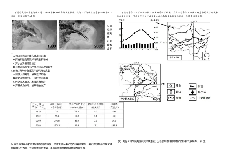 2010年高考真题地理（山东卷）（原卷版）_全国卷+地方卷_8.地理_1.地理高考真题试卷_2008-2020年_地方卷_山东高考地理08-21_山东高考地理_A3版
