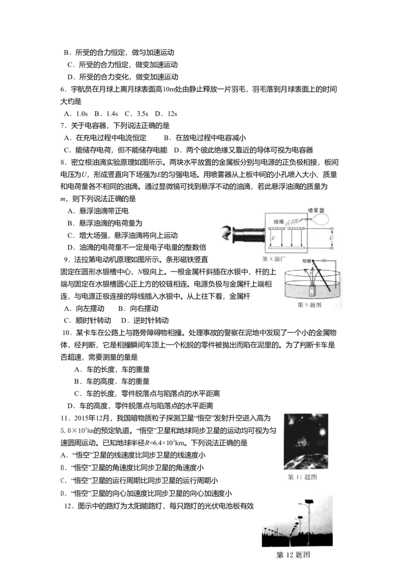 2016年浙江省高考物理4月（原卷版）_全国卷+地方卷_4.物理_1.物理高考真题试卷_2008-2020年_地方卷_浙江高考物理08-21_A4word版_原卷版（建议只打印原卷版，解析版手机对答案即可）