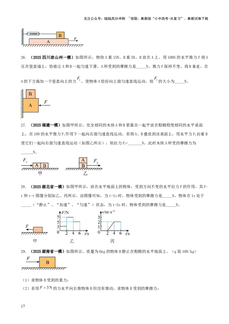 专题05平衡力（含相互作用力）与摩擦力问题（原卷版）_02中考总复习（2026版更新中）_04-物理-中考总复习_2025年中考复习资料_2025年中考物理答题方法模板