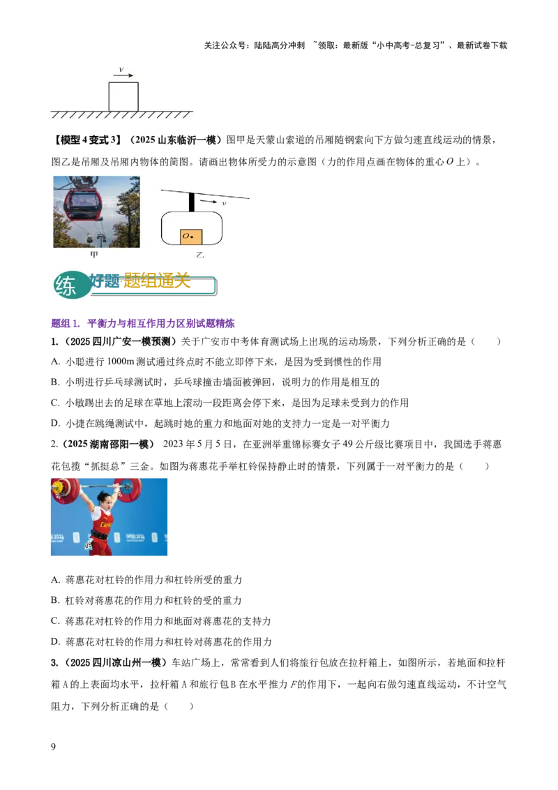 专题05平衡力（含相互作用力）与摩擦力问题（原卷版）_02中考总复习（2026版更新中）_04-物理-中考总复习_2025年中考复习资料_2025年中考物理答题方法模板
