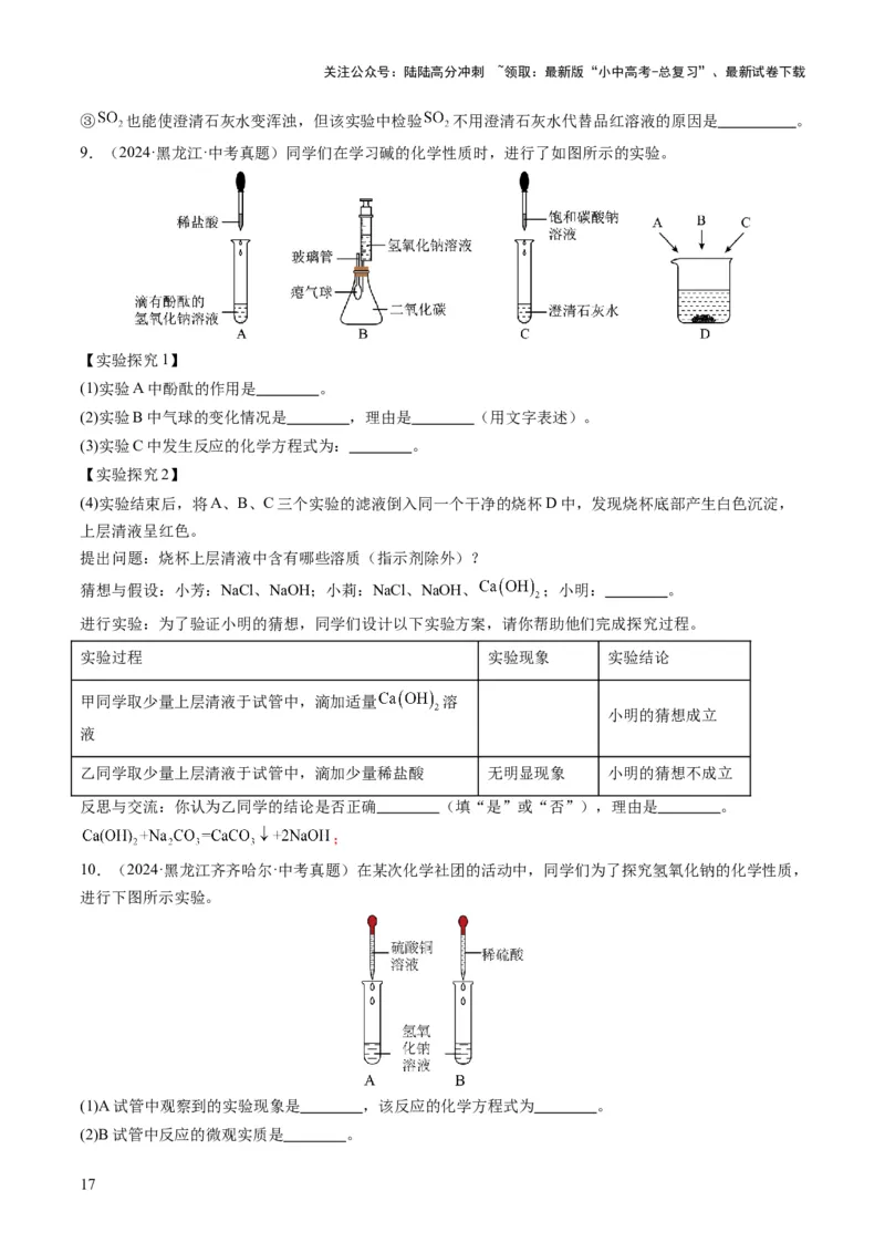 专题08实验探究题（原卷版）_02中考总复习（2026版更新中）_05-化学-中考总复习_2025年中考复习资料_2025年中考化学答题方法模板_专题08实验探究题-2025年中考化学答题方法模板
