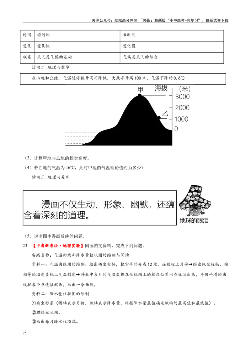 专题05天气与气候（梯级进阶练）（原卷版）_02中考总复习（2026版更新中）_09-地理-中考总复习_2024年中考复习资料_一轮复习_❤2024年中考地理一轮复习讲练测（全国通用）_配套练习