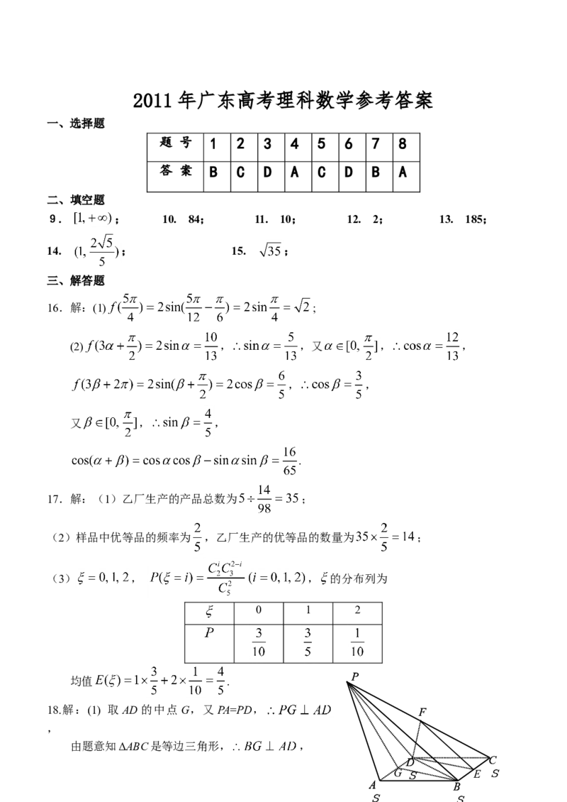 2011年广东高考（理科）数学试题及答案_全国卷+地方卷_2.数学_1.数学高考真题试卷_2008-2020年_地方卷_广东高科数学（理+文）08-22_A4Word版