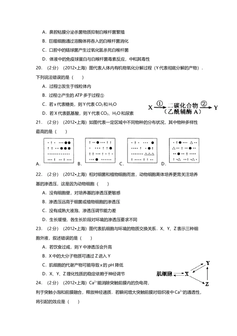 2012年上海市高中毕业统一学业考试生物试卷（word解析版）_全国卷+地方卷_6.生物_1.生物高考真题试卷_2008-2020年_地方卷_上海高考生物真题01-20