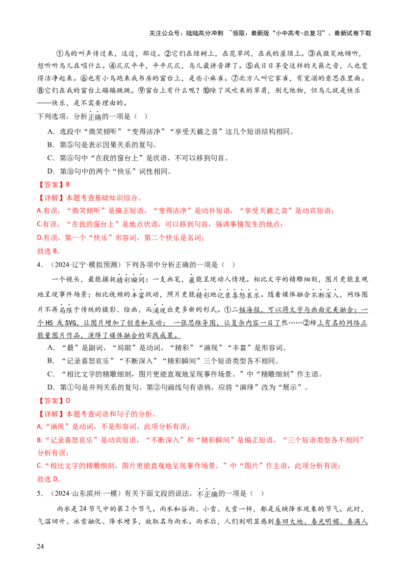 专题05语法与修辞（讲练）（解析版）_02中考总复习（2026版更新中）_01-语文-中考总复习_2025年中考资料_2025中考二轮课件ppt+讲义+练习语文_讲义练习