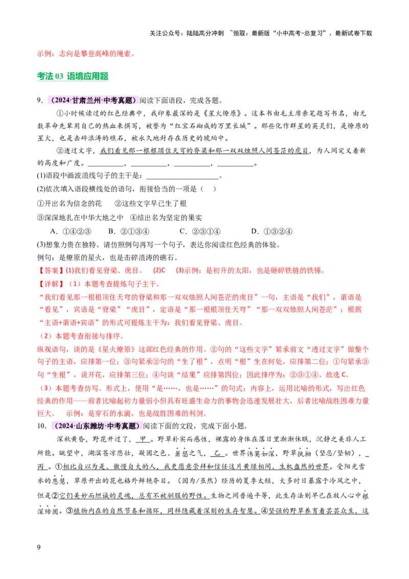 专题05语法与修辞（讲练）（解析版）_02中考总复习（2026版更新中）_01-语文-中考总复习_2025年中考资料_2025中考二轮课件ppt+讲义+练习语文_讲义练习