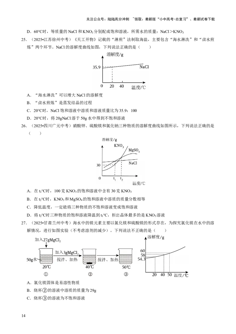 专题04水和溶液（原卷版）_02中考总复习（2026版更新中）_05-化学-中考总复习_2026年中考复习（更新中）_备战2026年中考化学真题题源解密