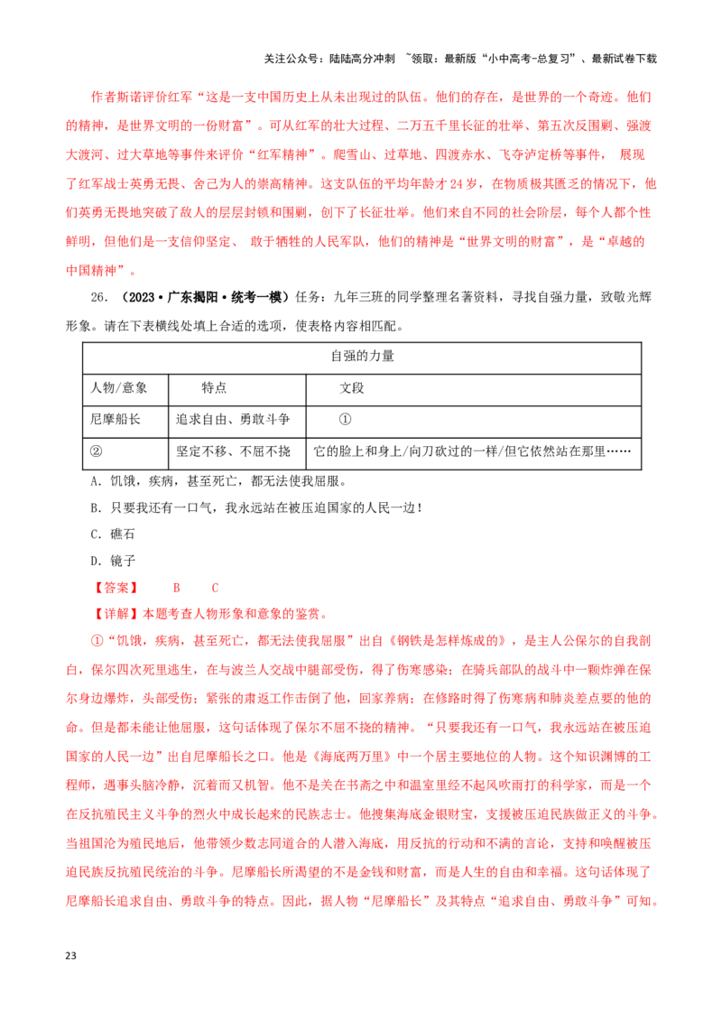 专题09《艾青诗选》真题精练（综合题）（解析版）－备战2024年中考语文名著阅读知识（考点）梳理+真题演练_02中考总复习（2026版更新中）_01-语文-中考总复习_2024年中考资料_答案解析版