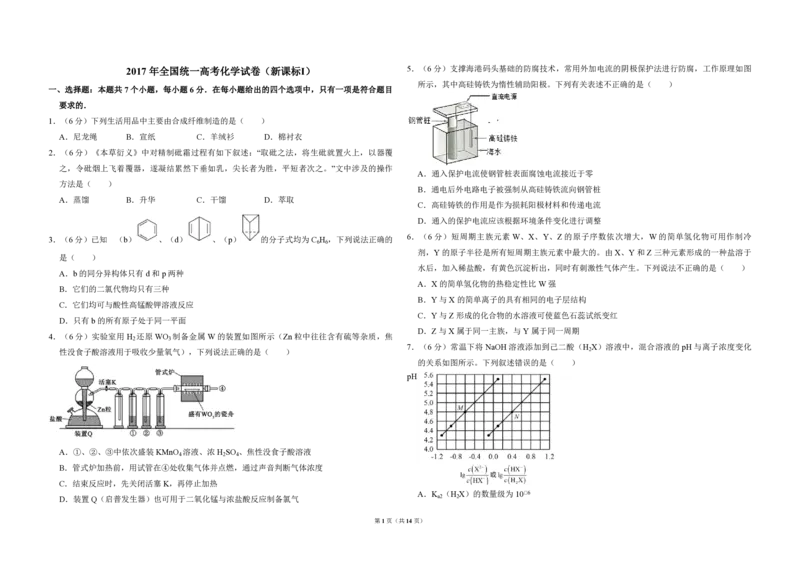 2017年全国统一高考化学试卷（新课标Ⅰ）（解析版）_全国卷+地方卷_5.化学_1.化学高考真题试卷_2008-2020年_全国卷_全国统一高考化学（新课标ⅰ）2008-2021_A3word版_PDF版（赠送）