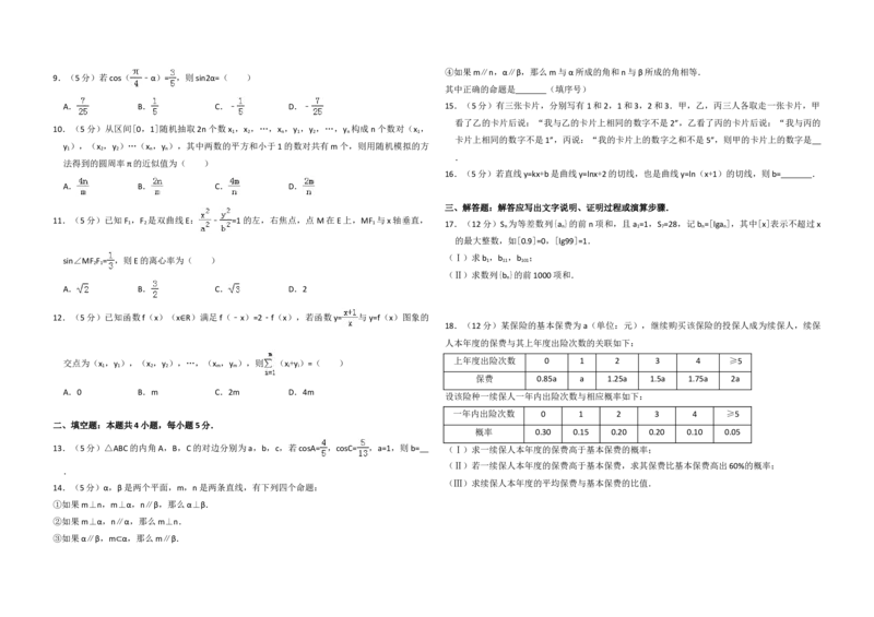 2016年全国统一高考数学试卷（理科）（新课标Ⅱ）（解析版）_全国卷+地方卷_2.数学_1.数学高考真题试卷_2008-2020年_地方卷_重庆高考数学08-22_全国统一高考数学（理科）（新课标ⅱ）