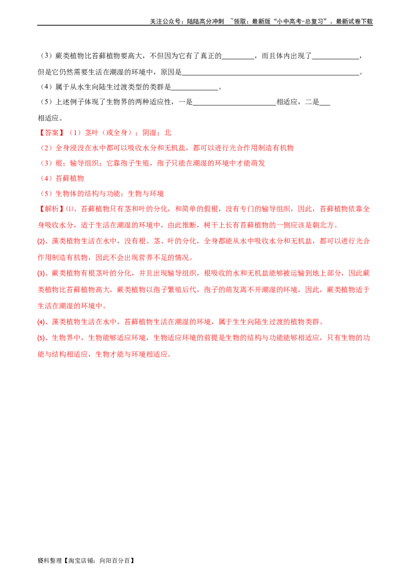 专题04生物圈中有哪些绿色植物（习题精练）（解析版）_02中考总复习（2026版更新中）_08-生物-中考总复习_2024年中考复习资料_一轮复习_配套练习（原卷版+解析版）_答案解析版
