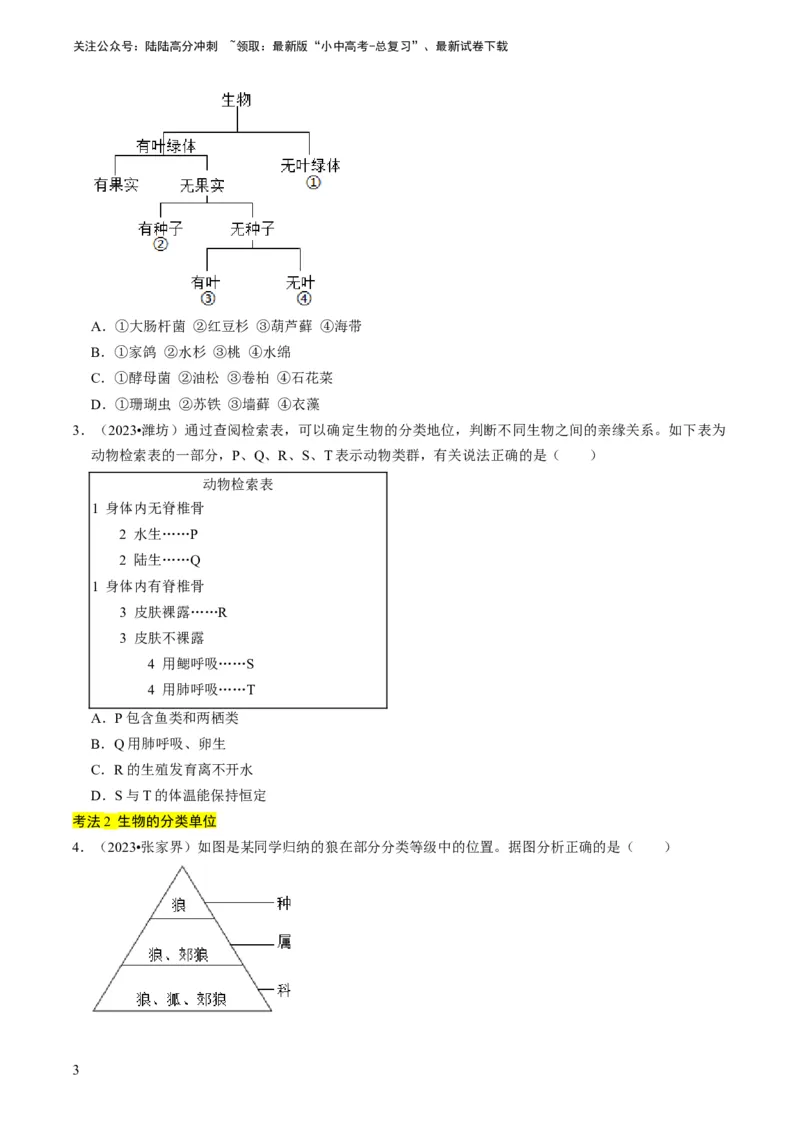 专题05生物的多样性及其保护（原卷版）_02中考总复习（2026版更新中）_08-生物-中考总复习_2024年中考复习资料_专项复习_备战2024年中考生物真题题源解密