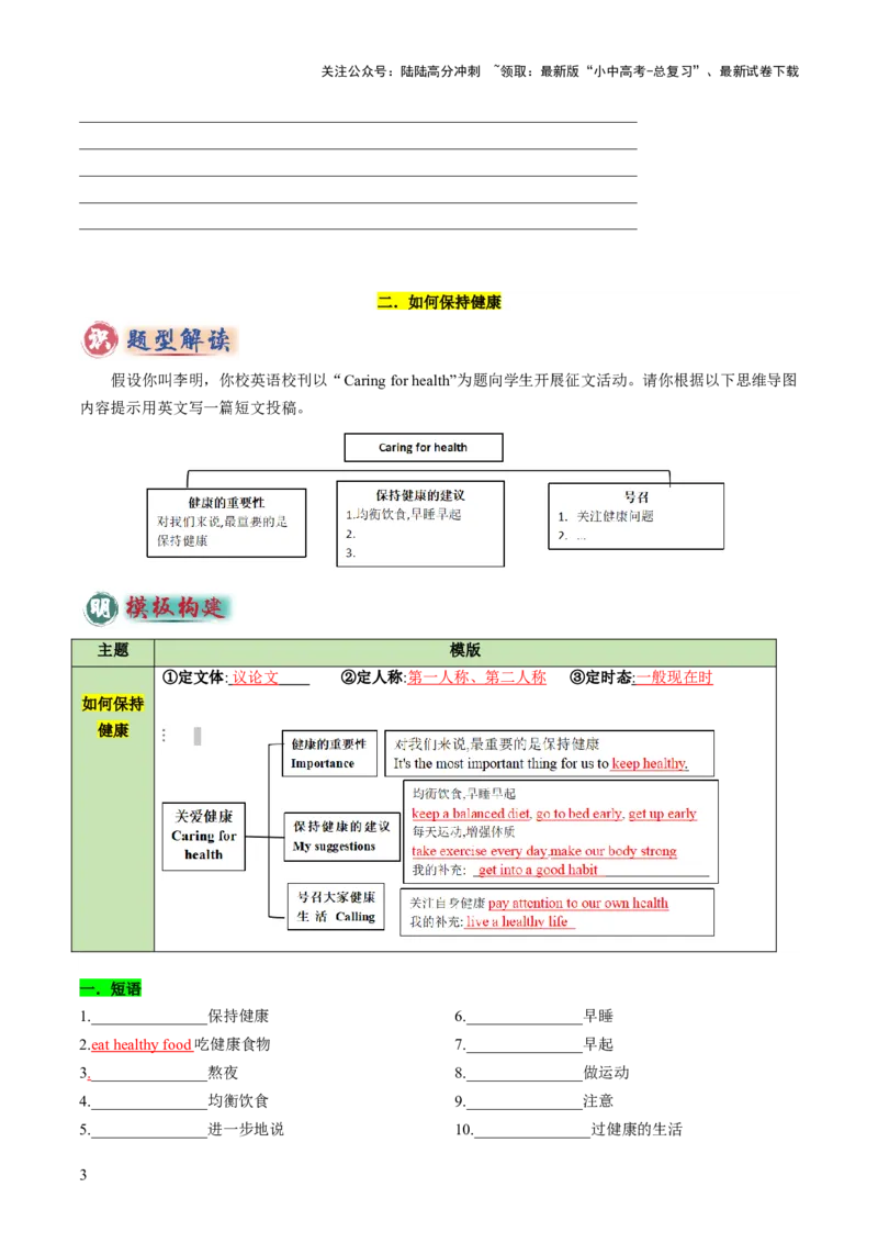 专题06书面表达之议论文（如何缓解压力、如何保持健康、良好生活习惯、安全问题）（答题模板）（原卷版）_02中考总复习（2026版更新中）_03-英语-中考总复习_2025中考复习资料