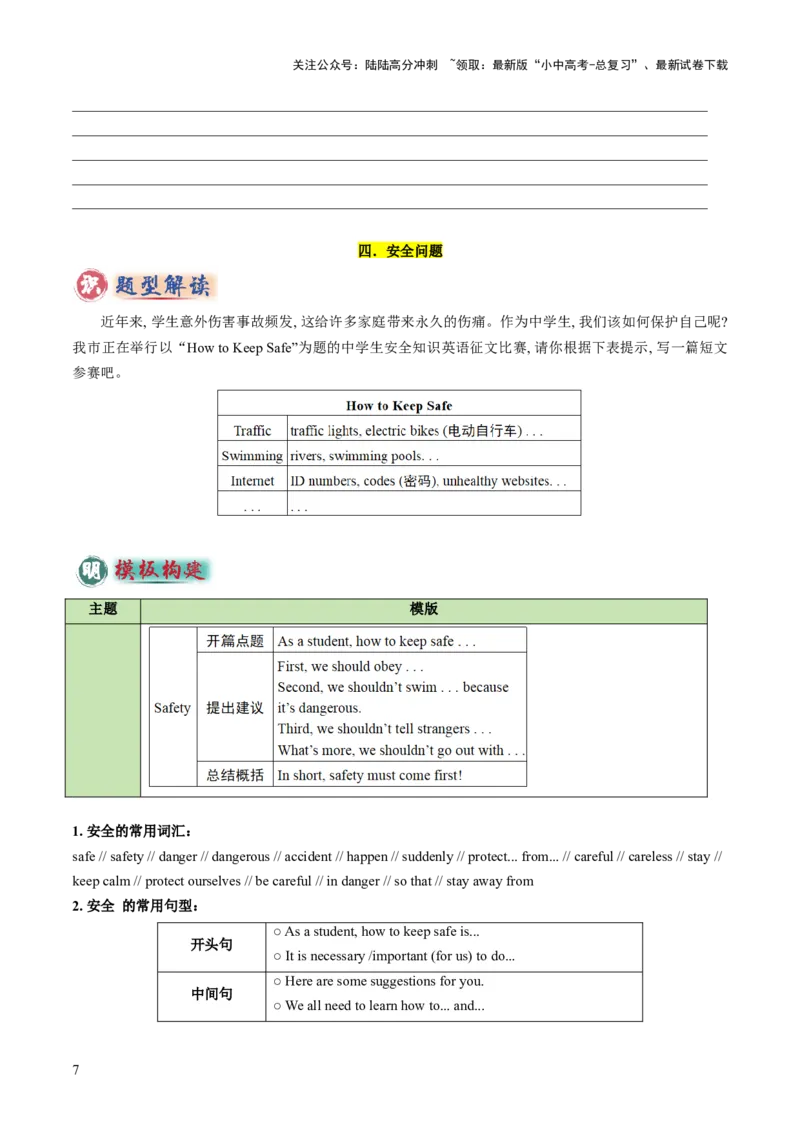 专题06书面表达之议论文（如何缓解压力、如何保持健康、良好生活习惯、安全问题）（答题模板）（原卷版）_02中考总复习（2026版更新中）_03-英语-中考总复习_2025中考复习资料