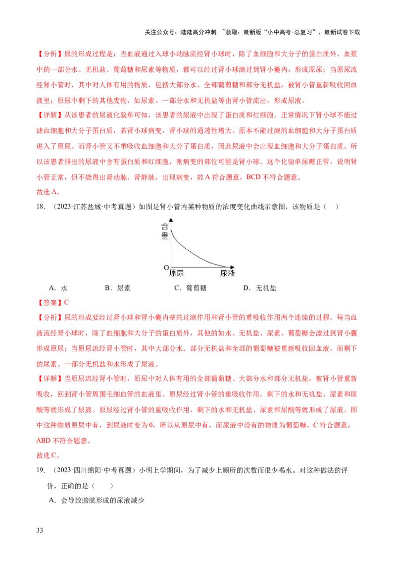 专题06人体内物质的运输及废物的排出（全国通用）（解析版）_02中考总复习（2026版更新中）_08-生物-中考总复习_2026年中考复习（更新中）