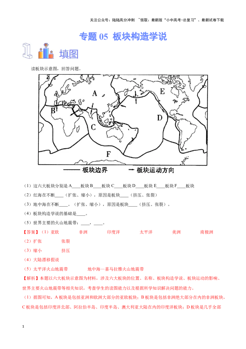 专题05板块构造学说-备战2024年中考地理识图速记手册与变式演练（全国通用）（解析版）_02中考总复习（2026版更新中）_09-地理-中考总复习_2024年中考复习资料_专项复习资料_答案解析版